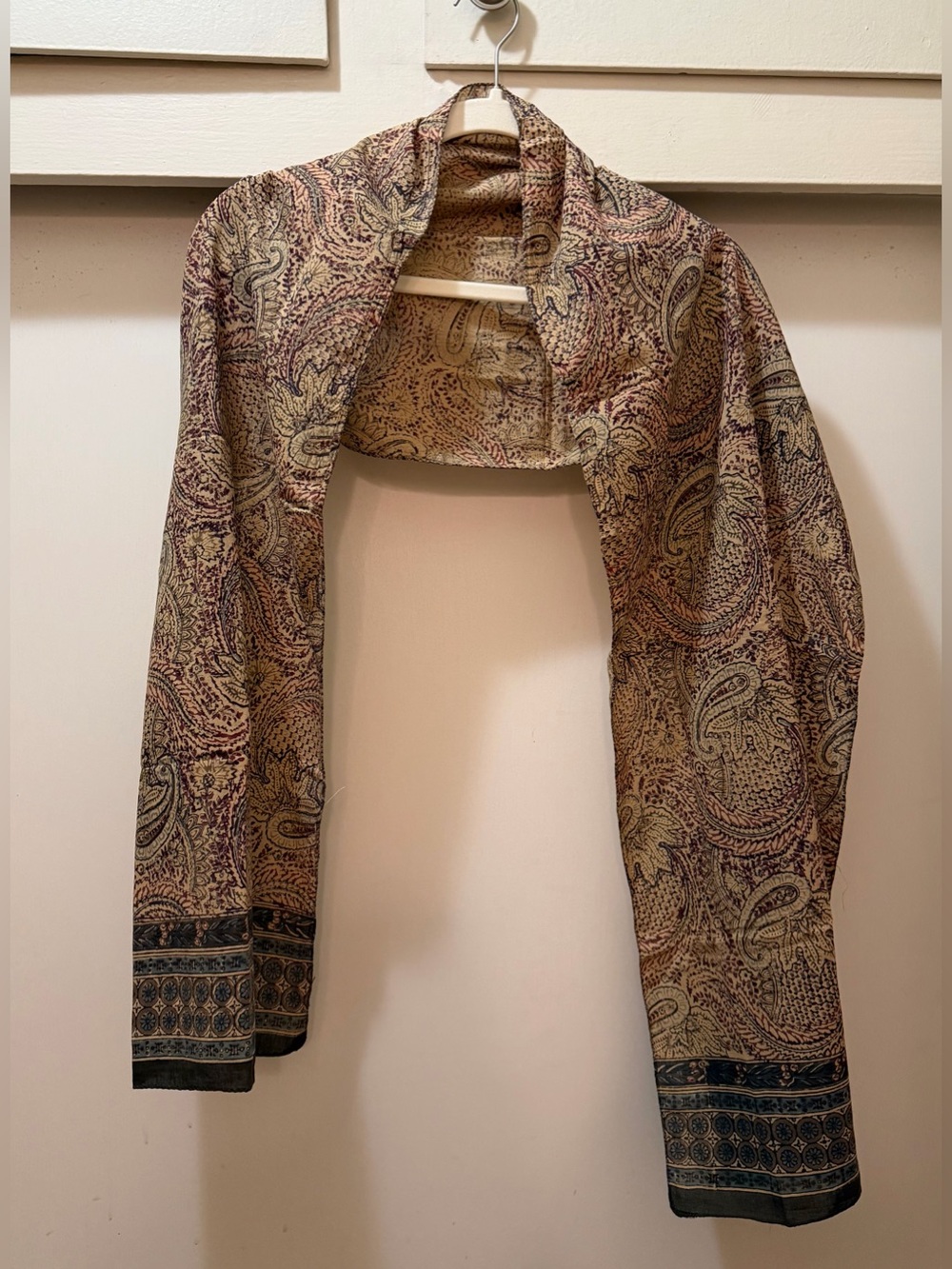 Anokhi Paisley Block Print Cotton Scarf 15x72 Lightweight Boho